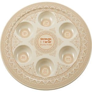 צלחת ברכות לפסח בעיטורי מנדלה בצבעי בז' וכתום