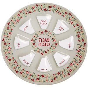 Rosh Hashanah Glass Plate with Pomegranate Decorations