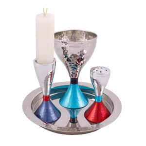 Aluminum Havdalah Set with Anodized Colors and Hammered Texture Finish - Colorful Model