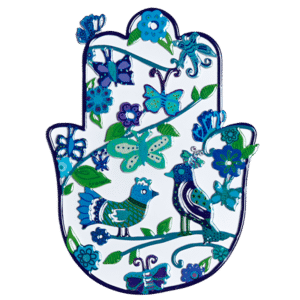 Small Colorful Hamsa with Birds and Butterflies in Blue Shades