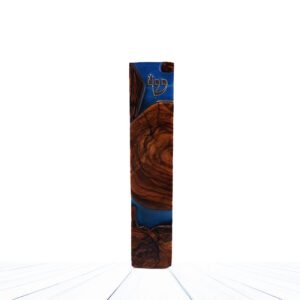 Epoxy and Olive Wood Mezuzah Case Handmade Model 'Circles' - 21 cm