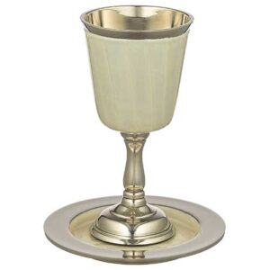 Vintage Style Kiddush Cup with Stem in Pearl Aluminum Tone