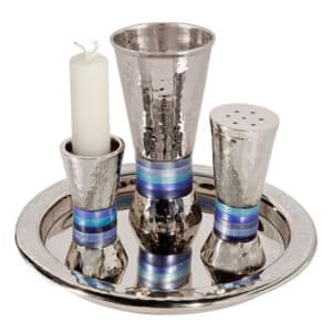 Aluminum Havdalah Set with Anodized Colors and Hammered Texture Finish - Blue Rings Model