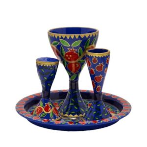 Metal Havdalah Set with Hand-Painted Pomegranates.