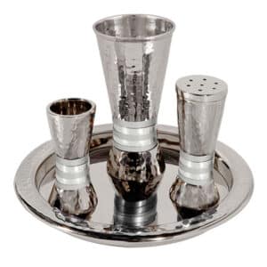Aluminum Havdalah Set with Anodized Colors and Hammered Texture Finish - Silver Rings Model