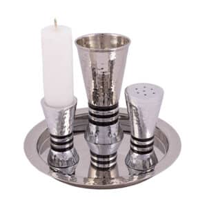 Aluminum Havdalah Set with Anodized Colors and Hammered Texture Finish - Black Rings Model