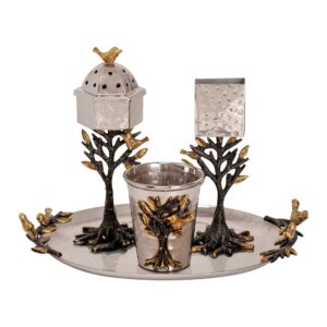 Stainless Steel Havdalah Set Hammered Work - Tree of Life Model