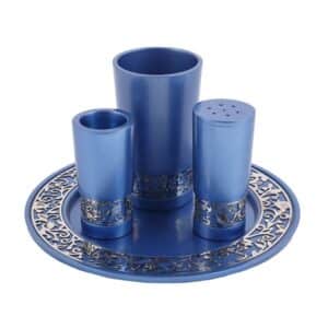 Blue Aluminum Havdalah Set with a Pomegranate Segment Decoration