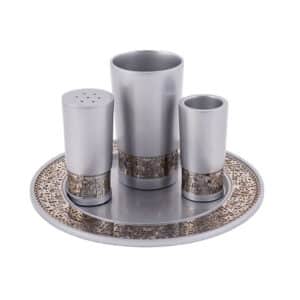 Aluminum Havdalah Set, with Jerusalem Cutout Decoration in Stainless Steel