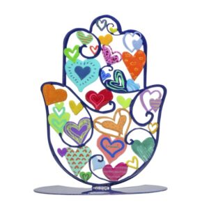 Large Colorful Hamsa with Metal Stand - Hearts Model