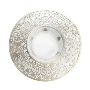 Honey vessel for Rosh Hashanah made of glass combined with a silver metal pomegranate cutout