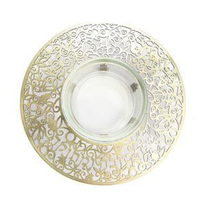 Honey Dish for Rosh Hashanah Made of Glass Combined with Golden Metal Pomegranate Cutout