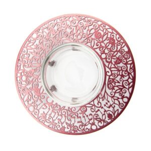 Honey Dish for Rosh Hashanah Made of Glass Combined with Bordeaux Metal Pomegranate Cutout