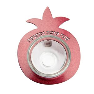 Honey Dish for Rosh Hashanah in the Shape of a Red Pomegranate with a Blessing for a Good and Sweet Year