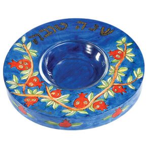 Honey Dish for Rosh Hashanah Wooden, Hand-Illustrated Unique Craft