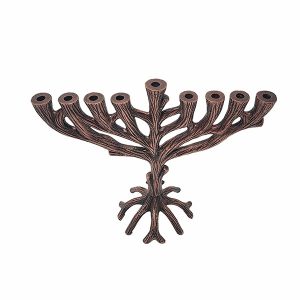 חנוכייה מפוסלת בצורת עץ בגוון נחושת עתיק -25 ס"מ