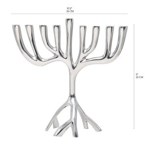 חנוכייה כסופה מפוסלת בצורת עץ - 23 ס"מ