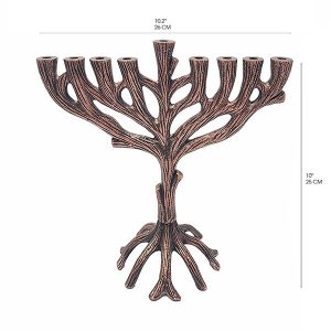 חנוכייה מפוסלת בצורת עץ בגוון נחושת עתיק -25 ס"מ
