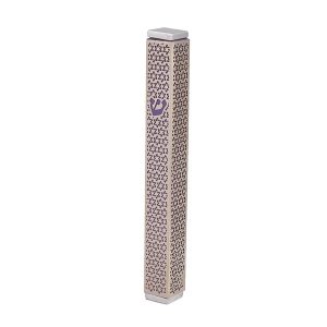 Metal Mezuzah Case with Purple Star of David Cutout - Fits Any Parchment up to 12 cm