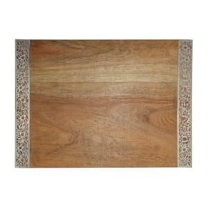Rectangular Shabbat Challah Tray Made of Decorated Wood with Silver Pomegranate Cutout